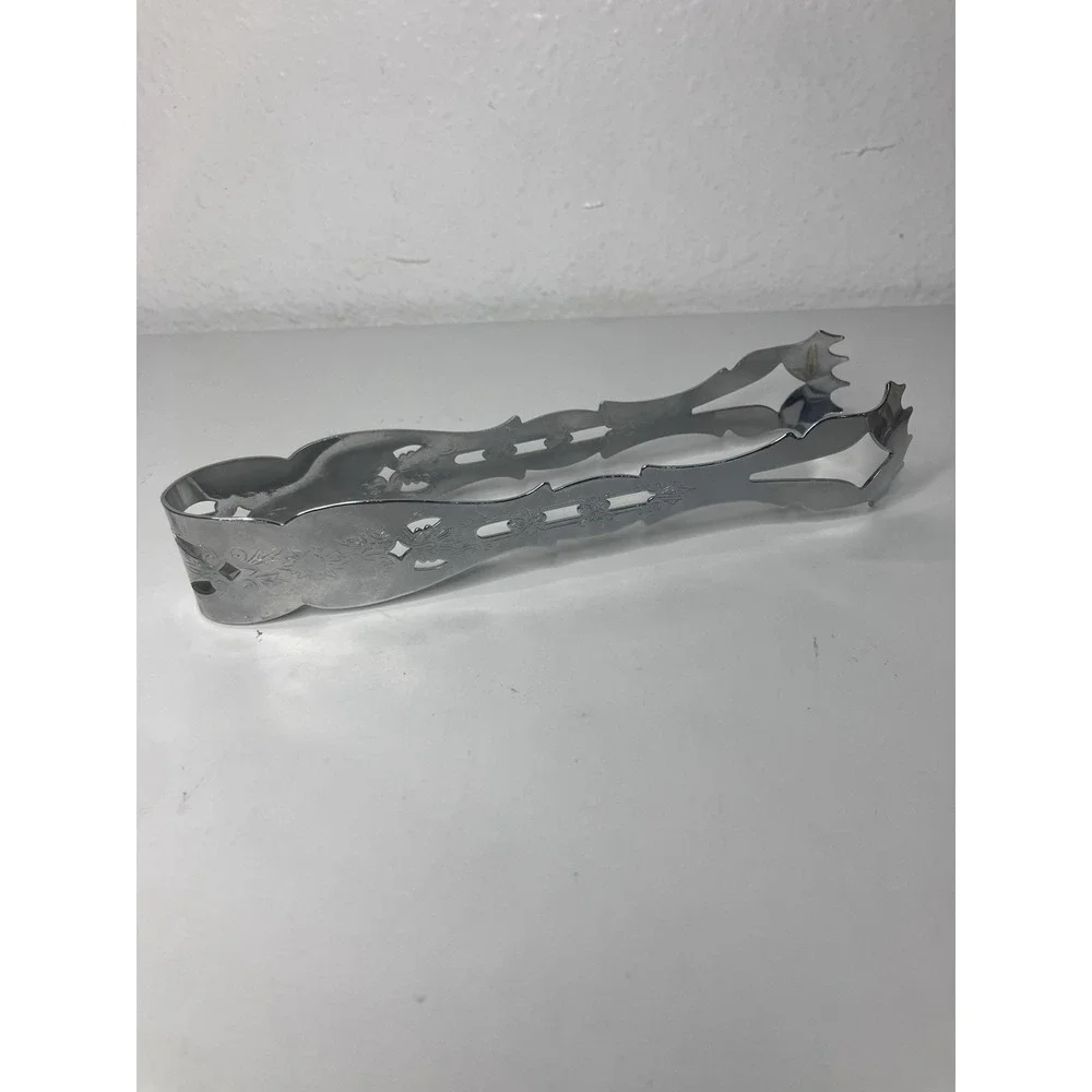 VTG Chrome Plated Pierced Serving Tongs Mid Century Retro Sugar Ice Cube Claw